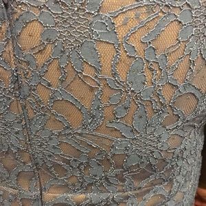 Betsy & Adam Dresses - Periwinkle Lace Evening Gown w/ Nude Underlay Betsy & Adam Dresses - Periwinkle Lace Evening Gown w/ Nude Underlay